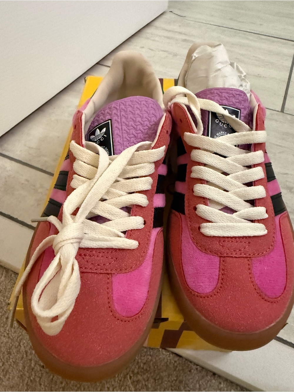 adidas Pink and Black Gazelle Sneakers with Green Heel Tab | US size 7 - Picture 6 of 15